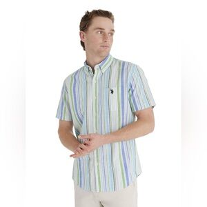 U.S. Polo Assn. Short-Sleeve Striped Button-Down Shirt - Blue, Green, White